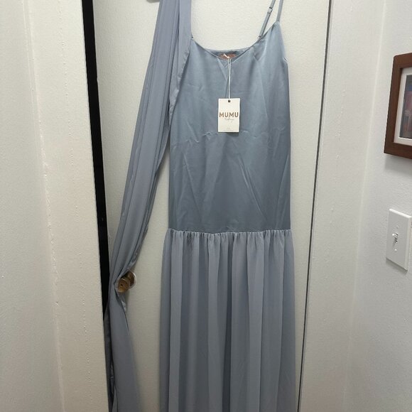 Show Me Your Mumu Dalia Maxi Dress - Steel Blue Luxe Satin - Picture 6 of 6